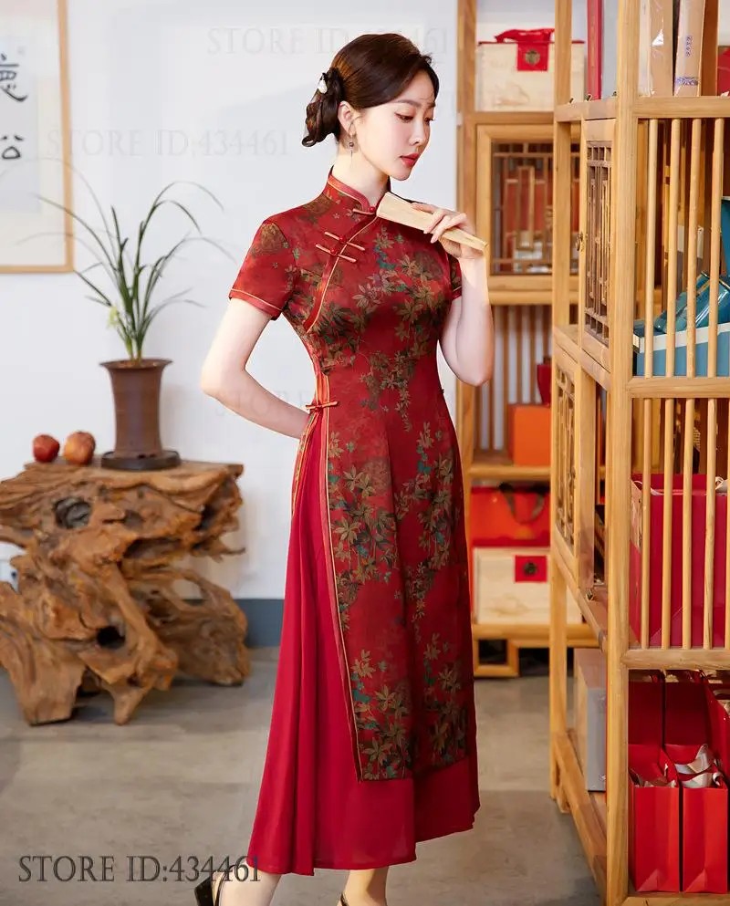   Aodai Qipao ߱ ü ٸ Į  ġĿ  μ  ߱ 巹 Vestidos